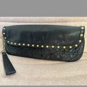 BETSEY JOHNSON Black Leather Studded Clutch Wristlet